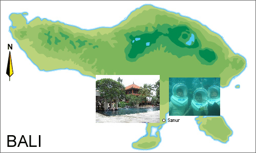 Bali map showing whereabouts for the day