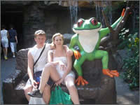 Andy & Stef with a green mate outside of the Rainforest Cafe