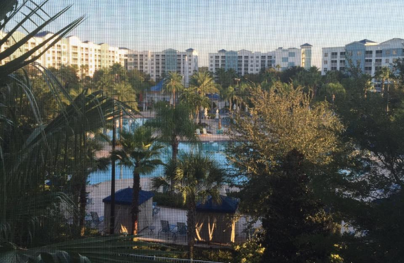 View through the window over The Fountains main pool